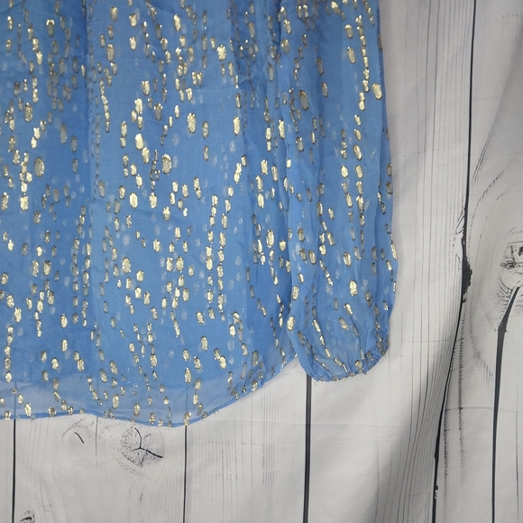 Lilly Pulitzer Colby True Blue Gold Dot Jacquard Metallic Blouse Top Size XXS - Picture 7 of 10
